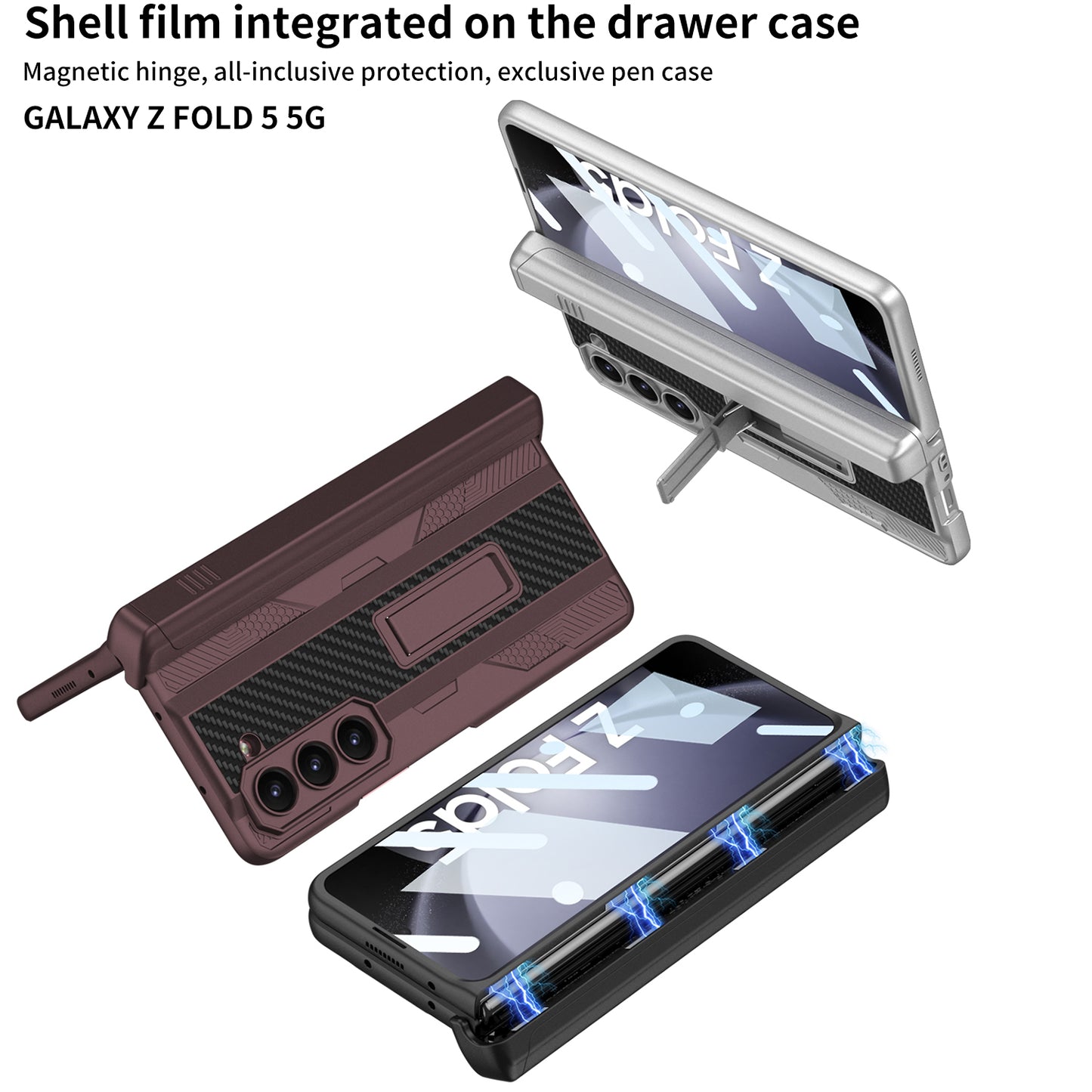 Magnetic All-included Screen Tempered Glass Film Phone Cover With Slide S Pen Case For Samsung Galaxy Z Fold5