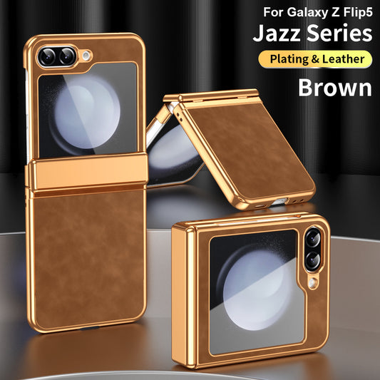 Golden Frame Leather Business Casual Vintage Hinge Case For Samsung Galaxy Z Flip6