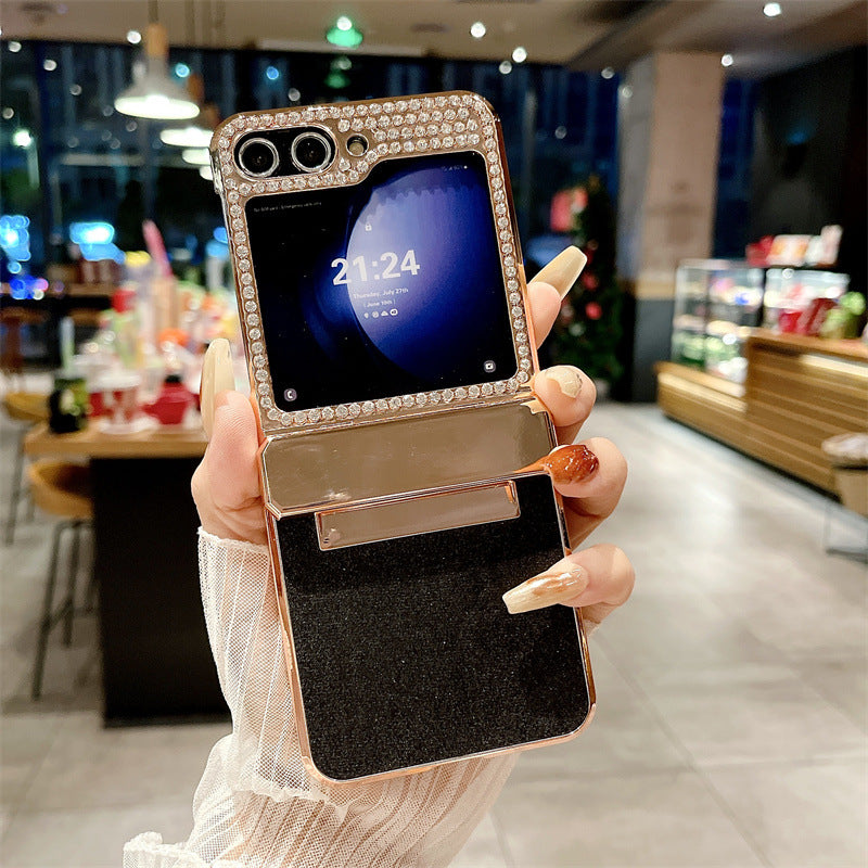 Golden Frame Shiny Diamond Hinge Phone Case For Samsung Galaxy Z Flip6 Flip5