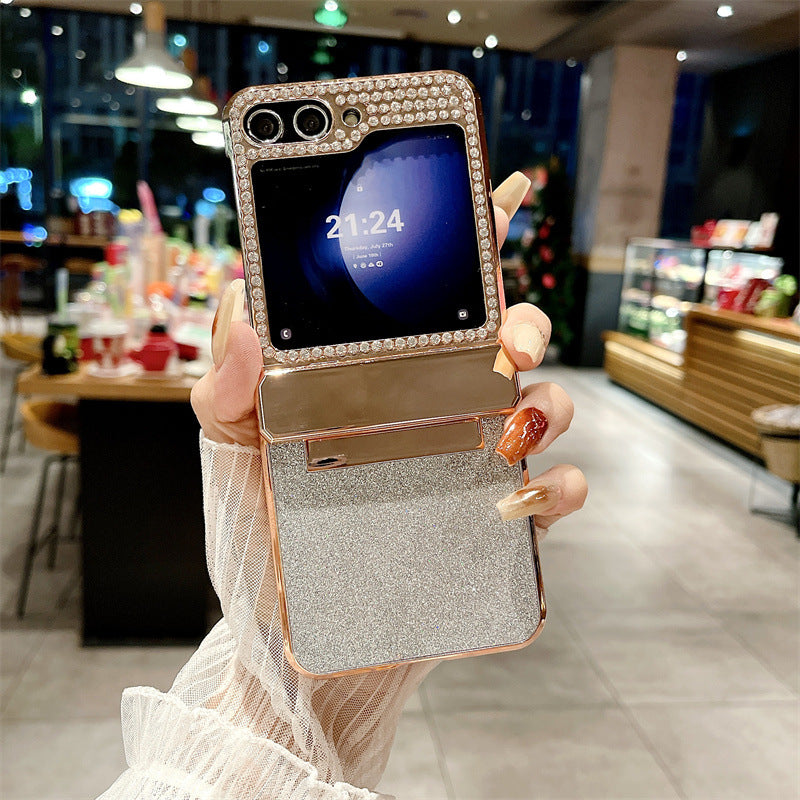 Golden Frame Shiny Diamond Hinge Phone Case For Samsung Galaxy Z Flip6 Flip5