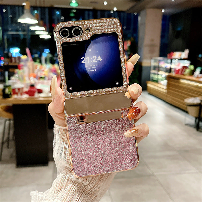 Golden Frame Shiny Diamond Hinge Phone Case For Samsung Galaxy Z Flip6 Flip5