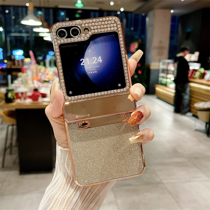 Golden Frame Shiny Diamond Hinge Phone Case For Samsung Galaxy Z Flip6 Flip5