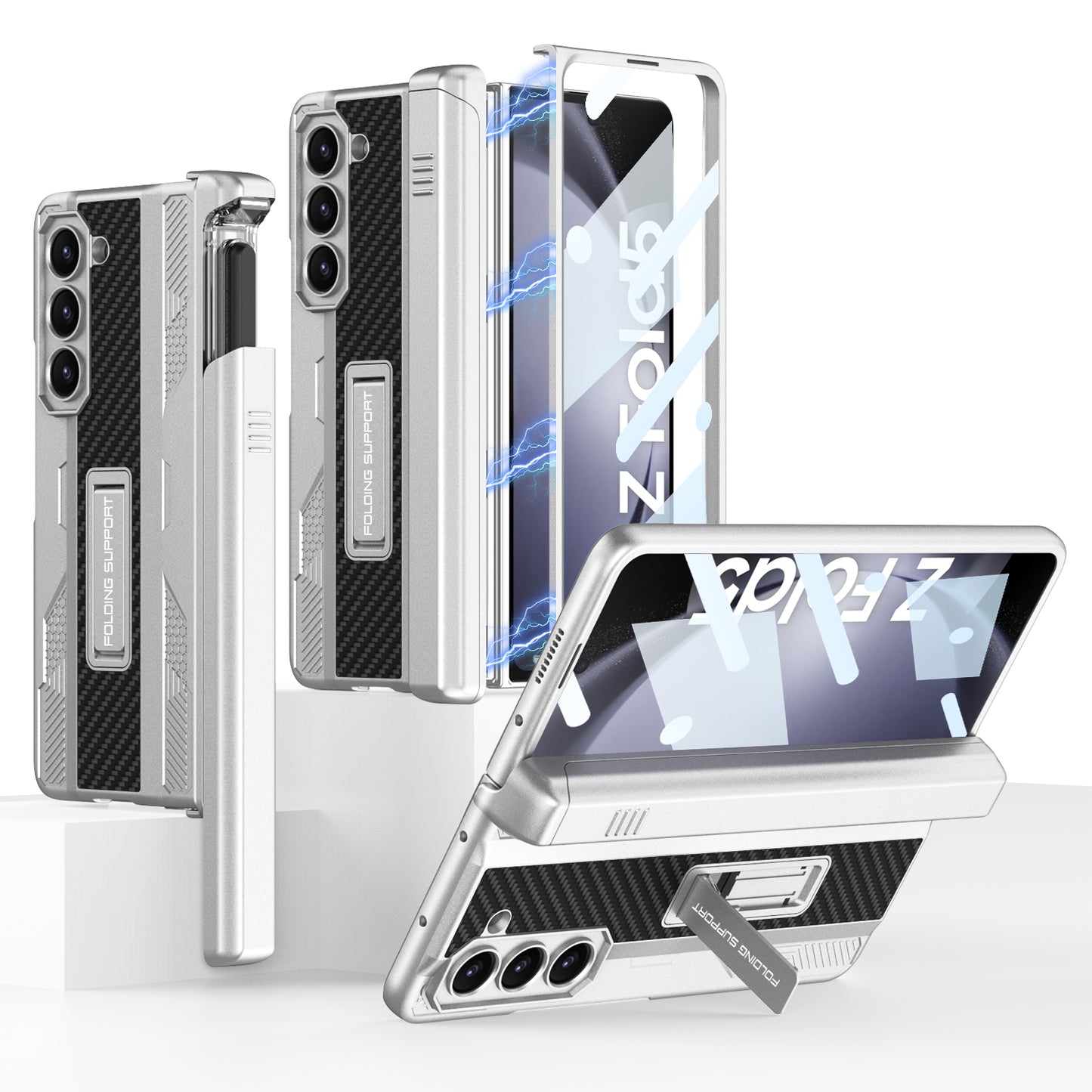 Magnetic All-included Screen Tempered Glass Film Phone Cover With Slide S Pen Case For Samsung Galaxy Z Fold5