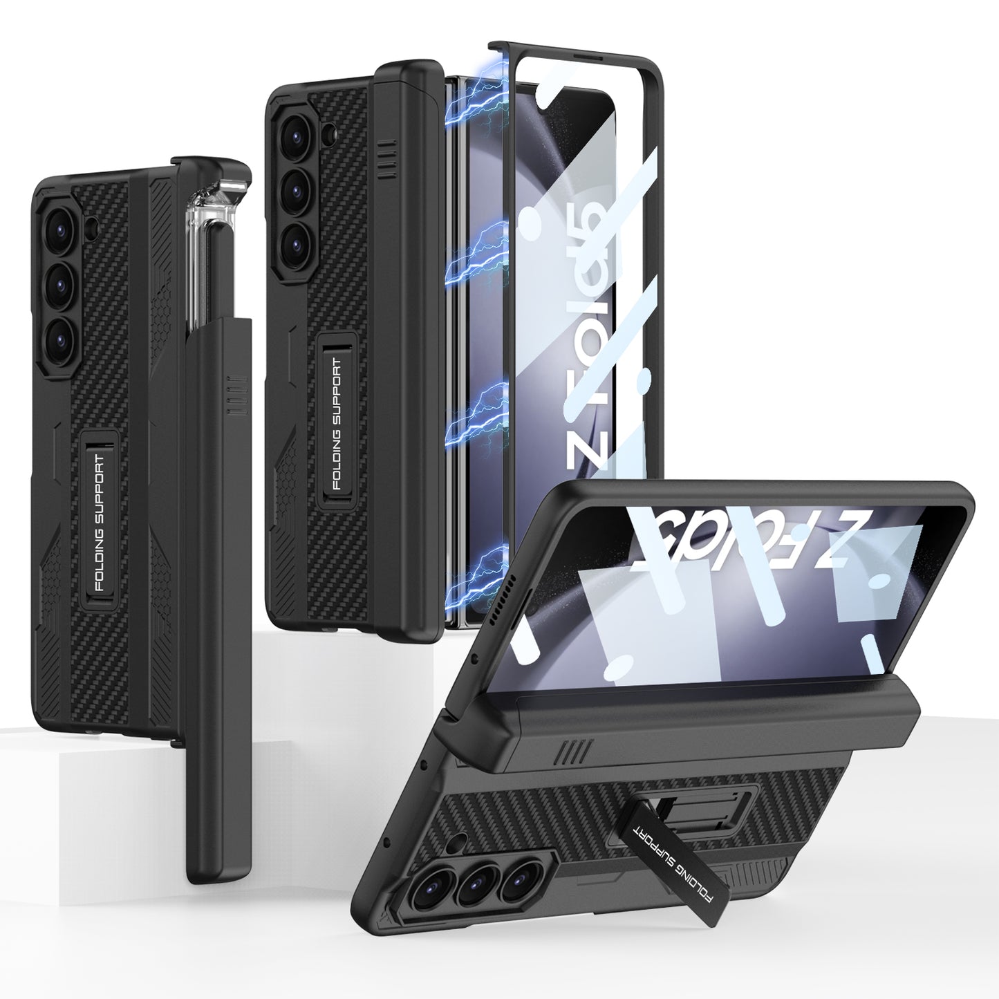 Magnetic All-included Screen Tempered Glass Film Phone Cover With Slide S Pen Case For Samsung Galaxy Z Fold5