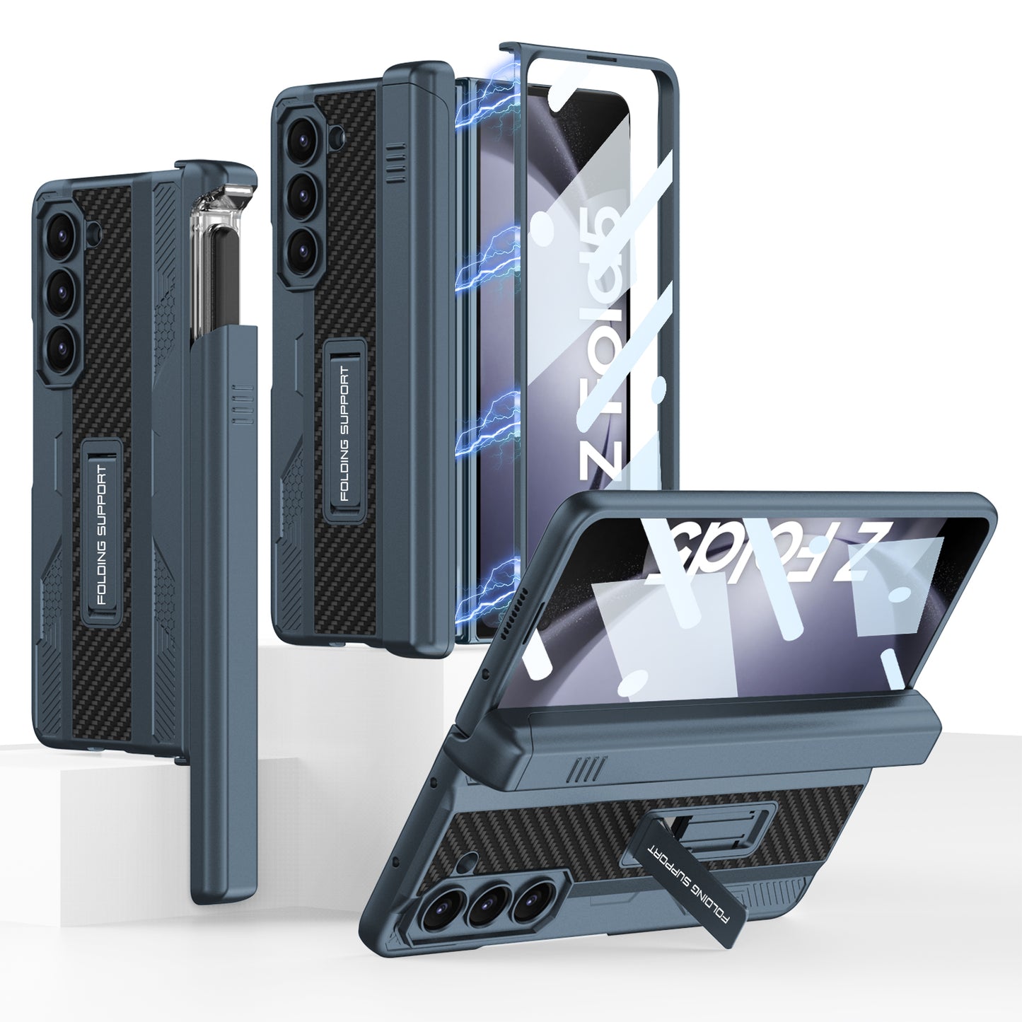 Magnetic All-included Screen Tempered Glass Film Phone Cover With Slide S Pen Case For Samsung Galaxy Z Fold5