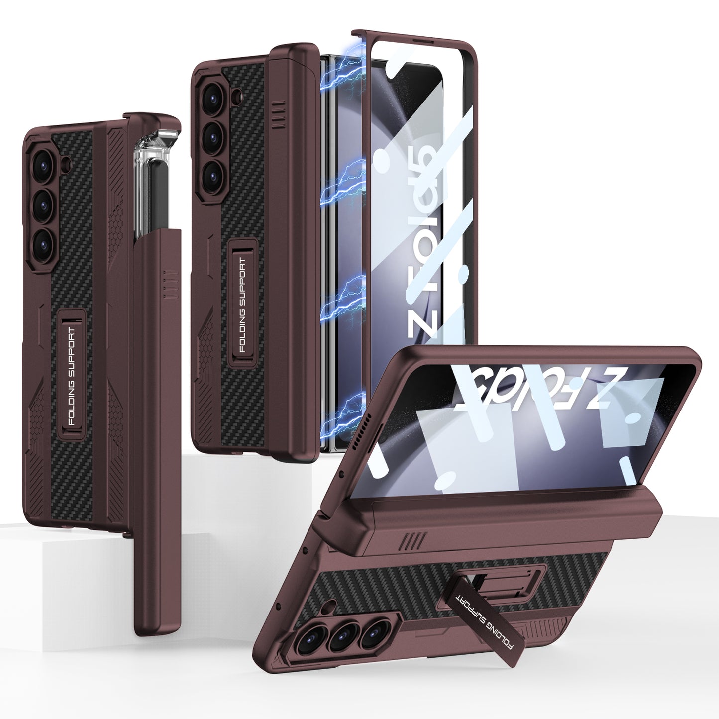 Magnetic All-included Screen Tempered Glass Film Phone Cover With Slide S Pen Case For Samsung Galaxy Z Fold5