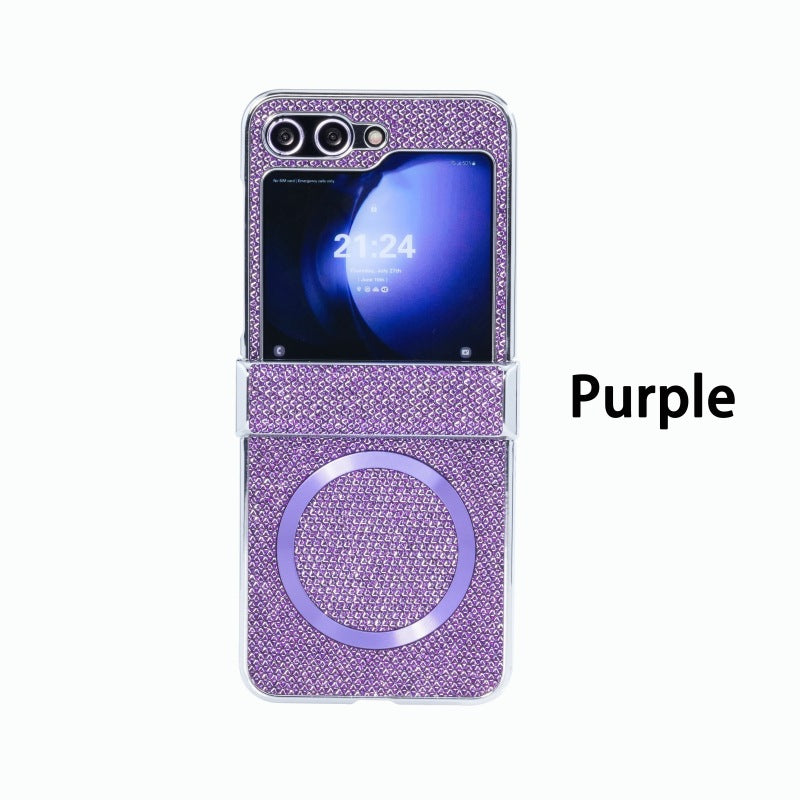 Silver Frame Luxury Magnetic Charging Diamond Phone Case For Samsung Galaxy Z Flip7/Flip6