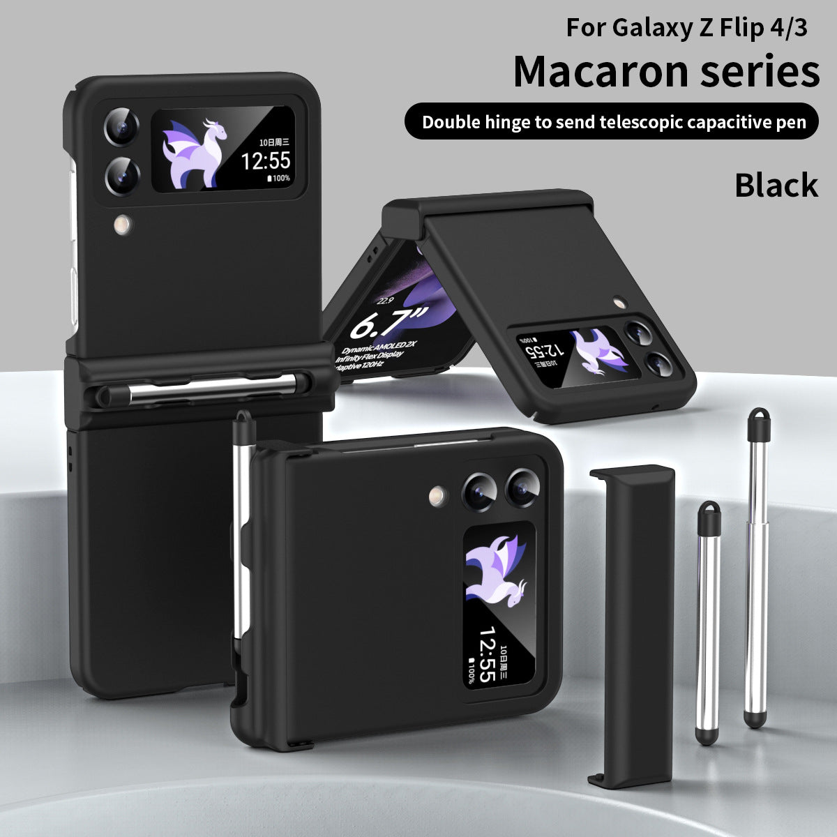 Macaron Hinged All-Inclusive Drop-Proof Cover with Stylus for Samsung Galaxy Z Flip4 5G