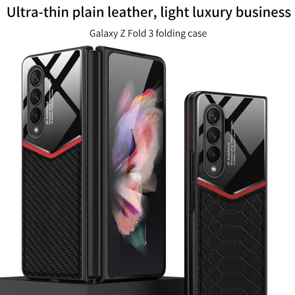 Ultra-thin Plain Leather Luxury Business Tempered Glass Case for Samsung Galaxy Z Fold 3 5G