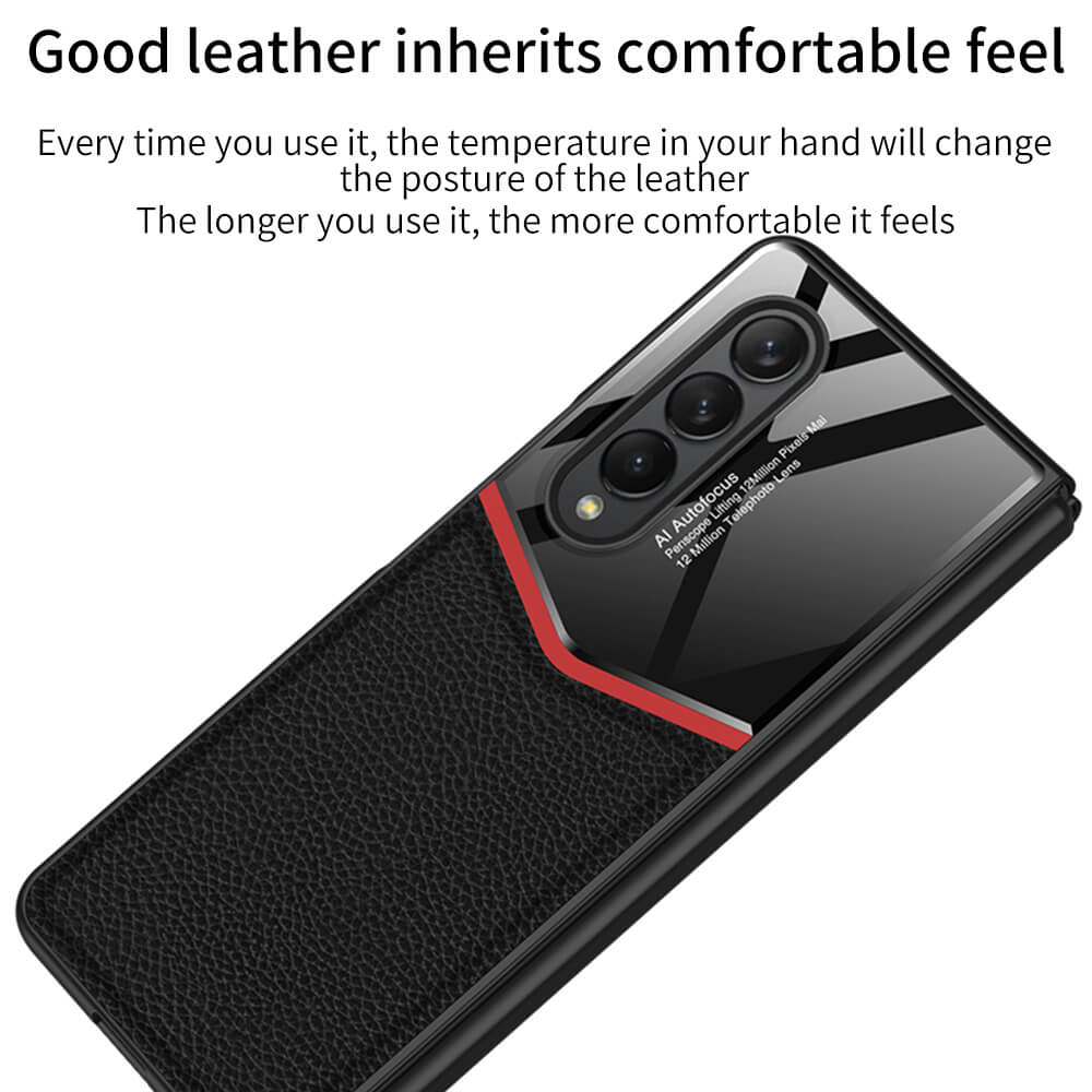Ultra-thin Plain Leather Luxury Business Tempered Glass Case for Samsung Galaxy Z Fold 3 5G