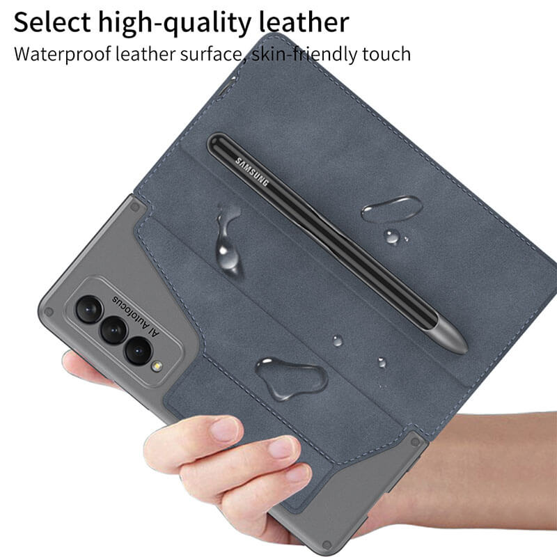 Leather Pen Holder Armor Back Case For Samsung Galaxy Z Fold 3 5G