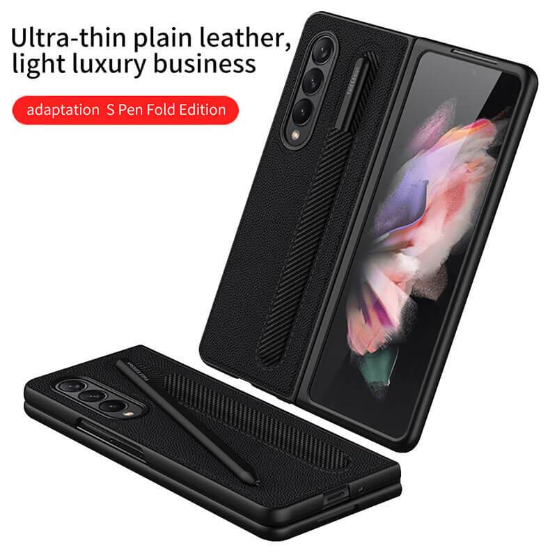 Luxury Leather Shockproof Pen Slot Case For Samsung Z Fold 3 5G