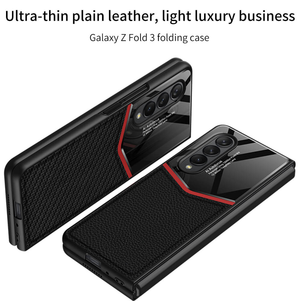 Ultra-thin Plain Leather Luxury Business Tempered Glass Case for Samsung Galaxy Z Fold 3 5G