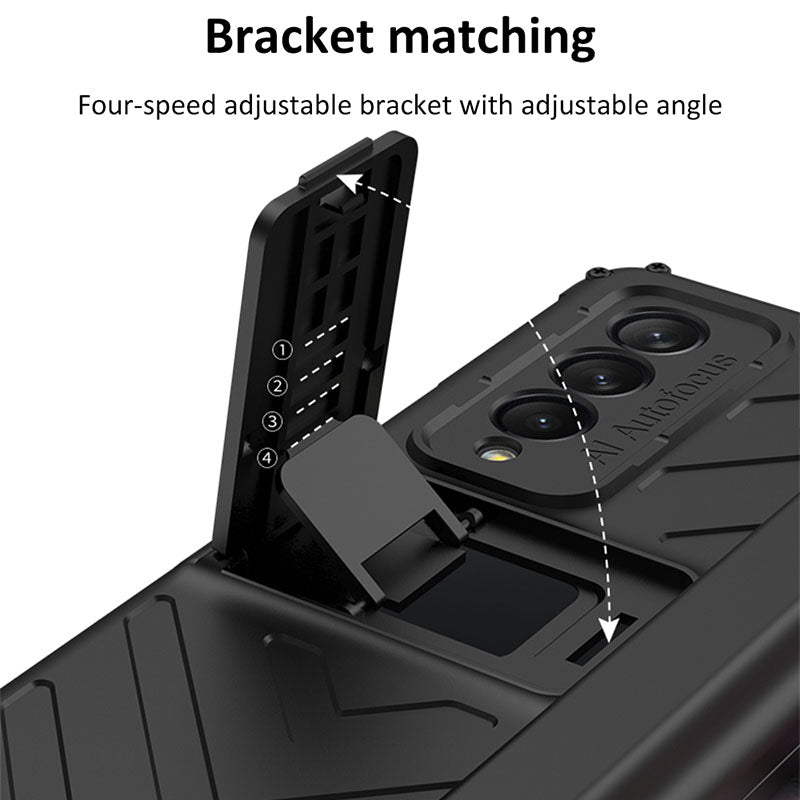 Magnetic Armor All-included Slide Pen Case With Back Screen Glass Hinge Holder Phone Cover For Samsung Galaxy Z Fold 3 5G
