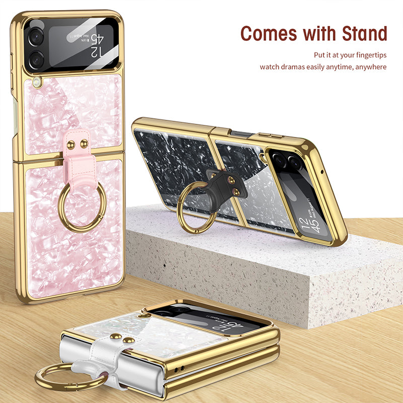 Golden Frame Luxury Crystal Case With Ring Stand For Samsung Galaxy Z Flip3(4)