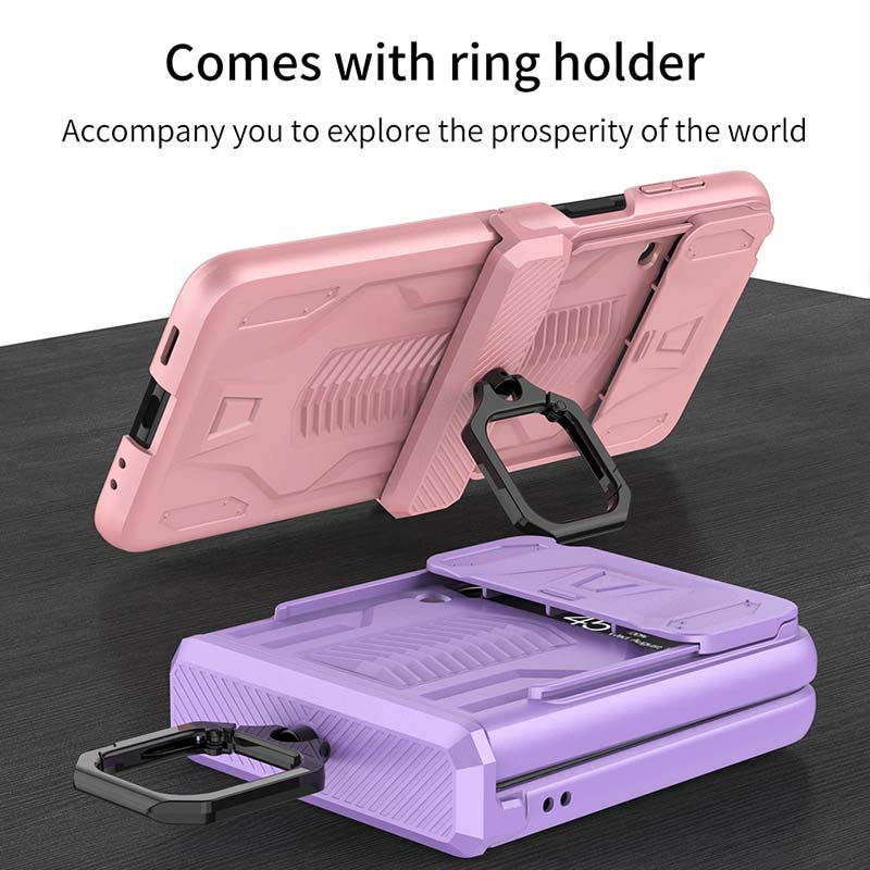 Magnetic Armor Ring Holder Case For Samsung Galaxy Z Flip 3 5G With Lens Protection Cap