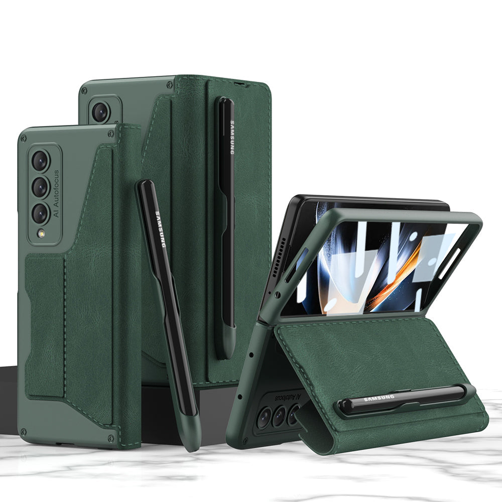 Leather Wallet Samsung Galaxy Z Fold4 5G Case With Detachable Velcro Pen Slot