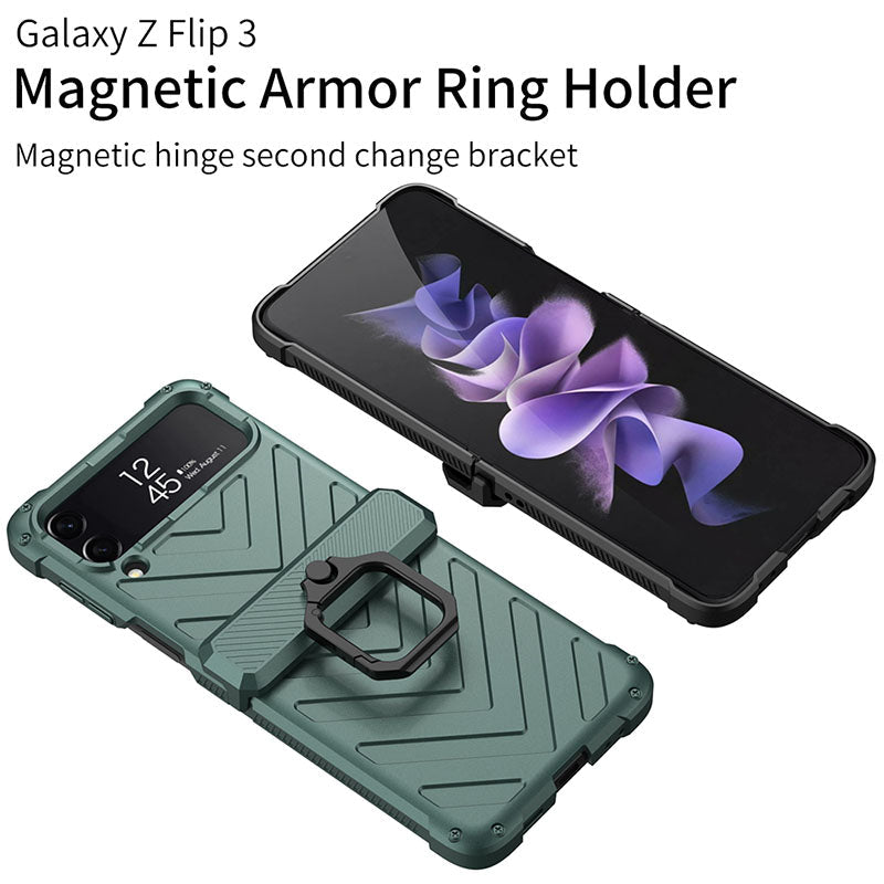 Magnetic Armor Ring Holder Case For Samsung Galaxy Z Flip3 5G