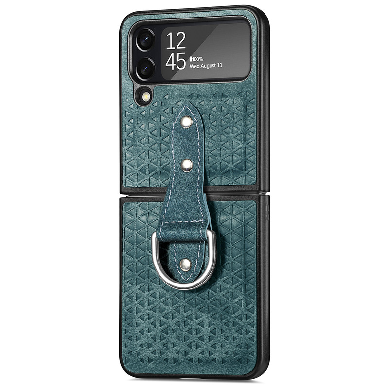 Leather Cutout Pattern Ring Galaxy Z Flip4 5G Case Support Wireless Charging