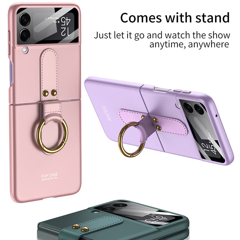 Original Back Screen Glass Matte Hard Cover With Finger-Ring And Lanyard For Samsung Z Flip3 5G