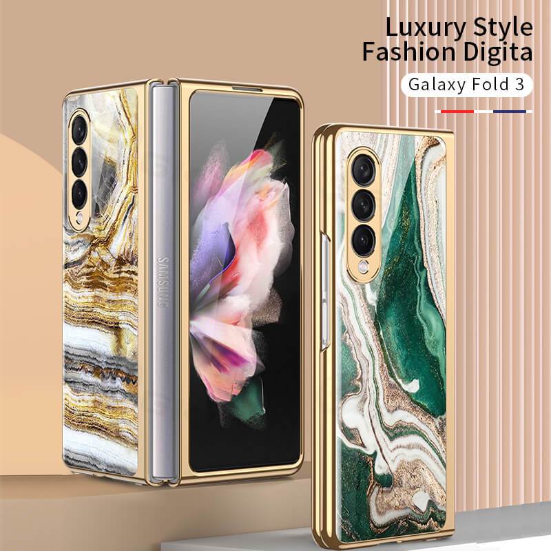 Luxury Marble Glass Case For Samsung Galaxy Z Fold 3 5G