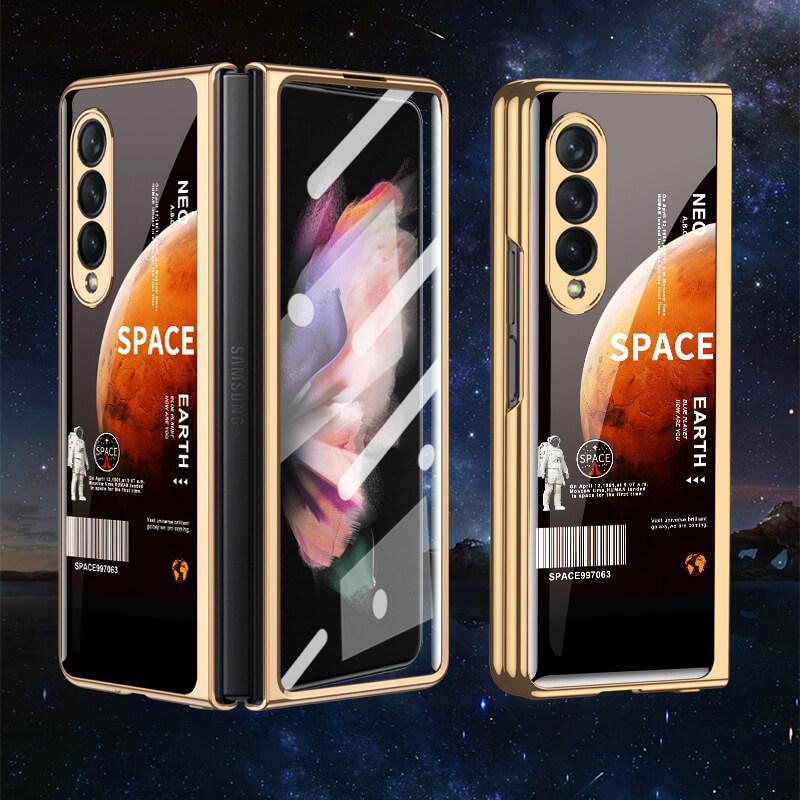 Tempered Glass Plating Case For Samsung Galaxy Z Fold 3 2 5G With Outer Screen Film