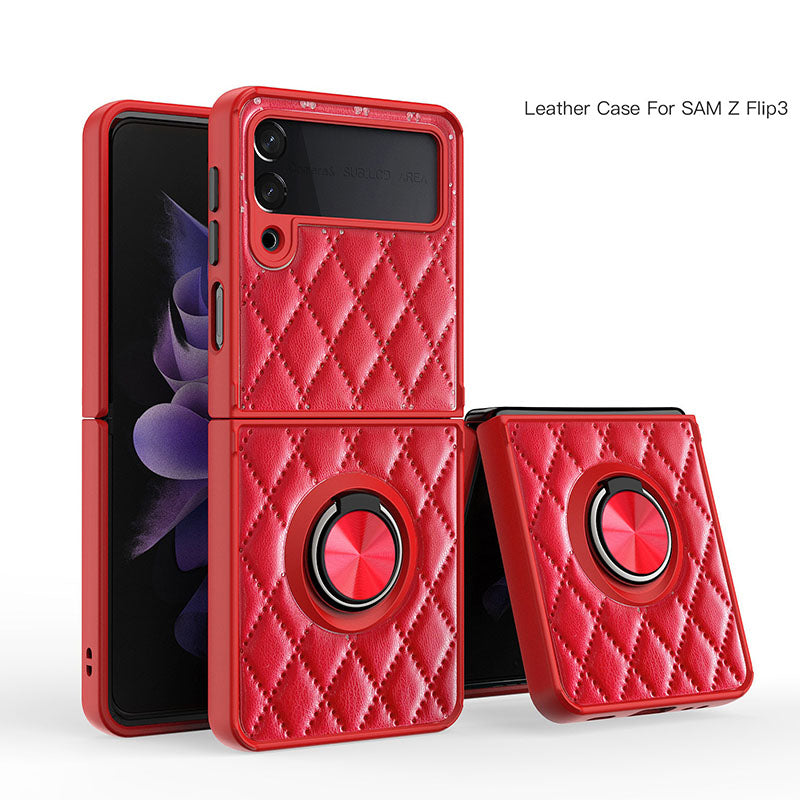2022 Luxury Argyle Leather Cover With Ring Holder For Samsung Galaxy Z Fold 3 Flip 3 5G