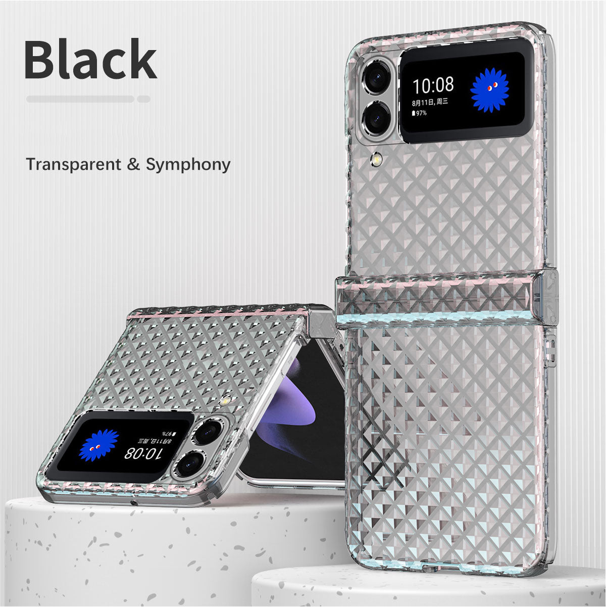 Colorful Candy Gradient & Glitter Diamond Shockproof Phone Case For Samsung Galaxy Z Flip3 Flip4