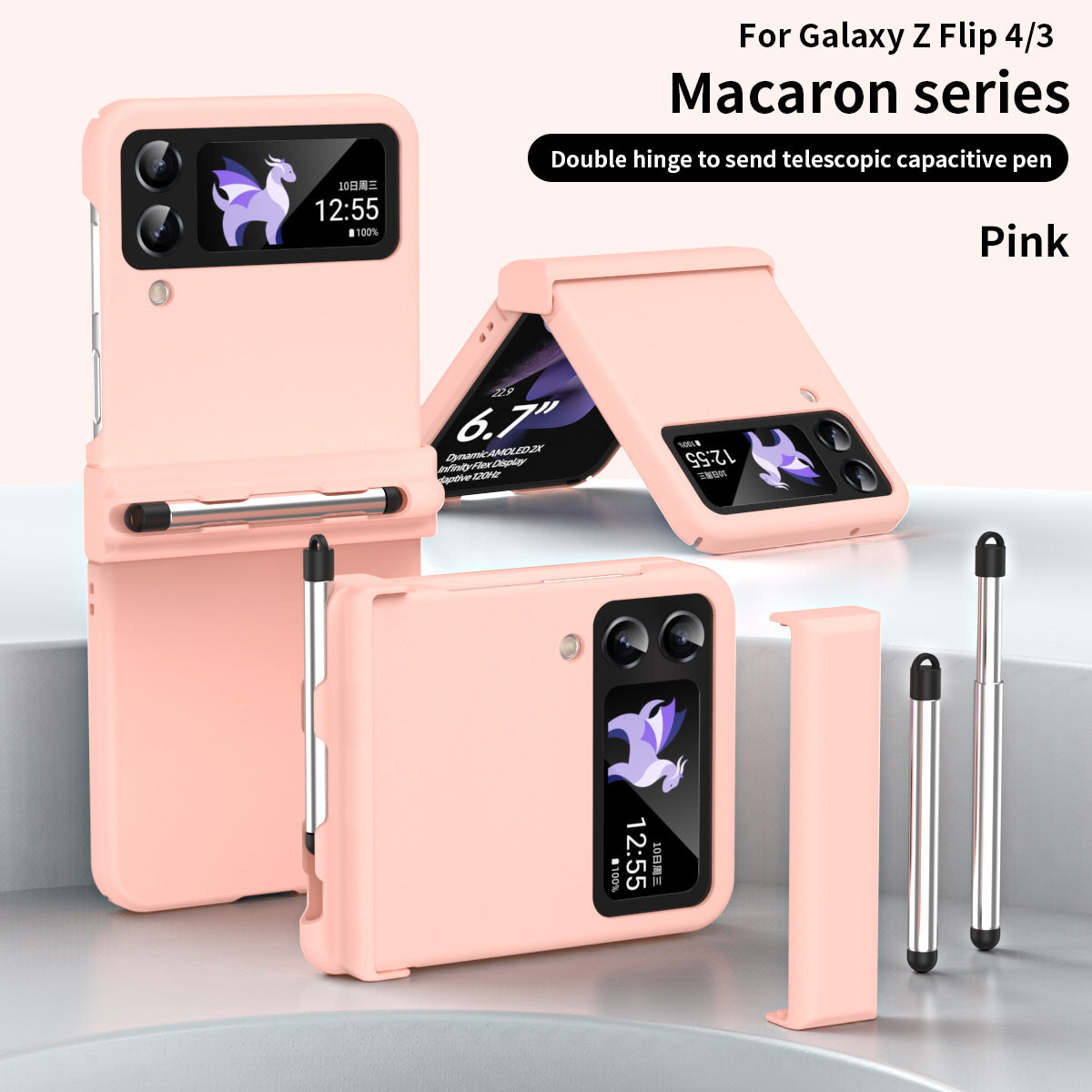 Macaron Hinged All-Inclusive Drop-Proof Cover with Stylus for Samsung Galaxy Z Flip4 5G