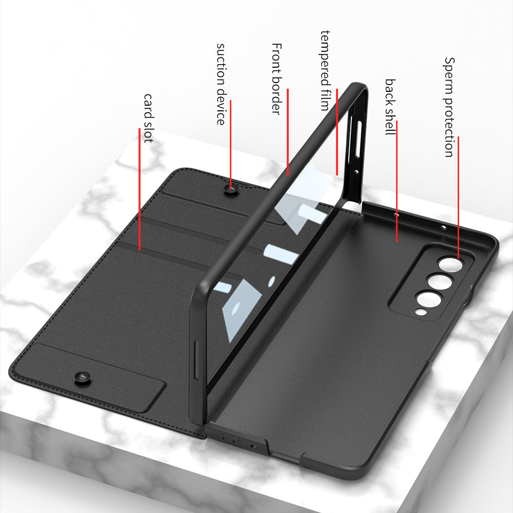 Leather Wallet Samsung Galaxy Z Fold4 5G Case With Detachable Velcro Pen Slot