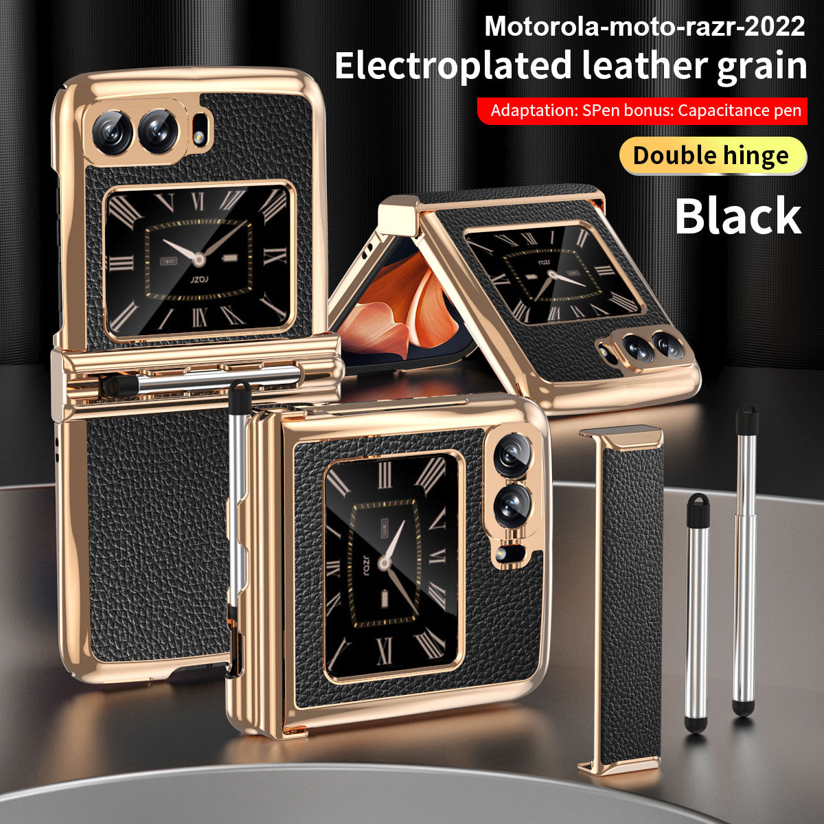 2 Hinges Replaceable Cover For Motorola Razr 2022 Leather Shockproof Double Hinge