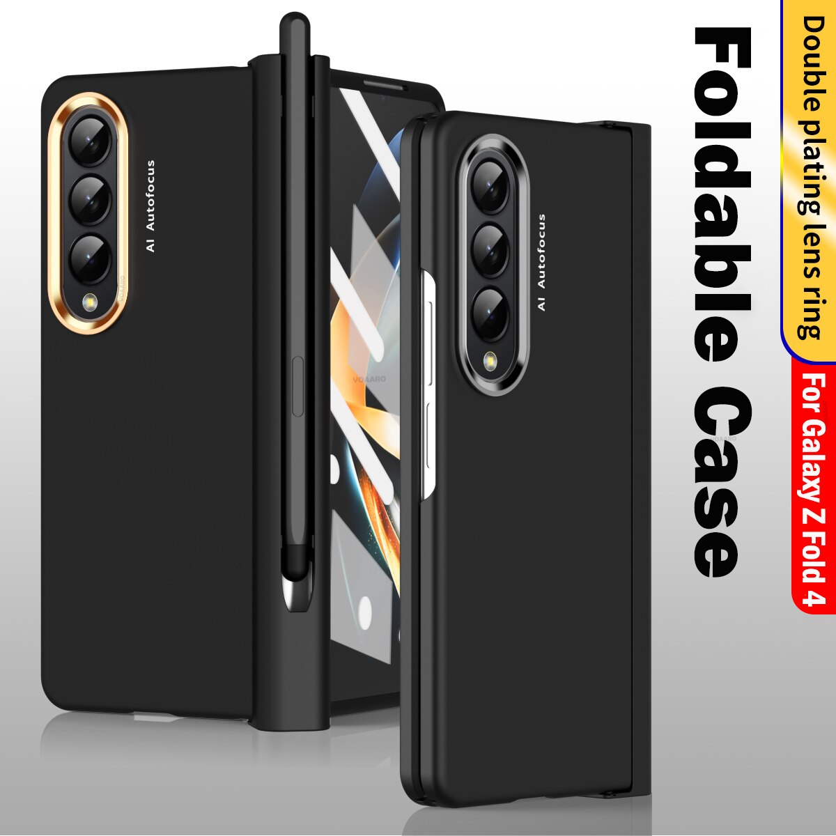 2 Pcs Lens Ring for Samsung Z Fold 4 Hinge Case With Pen Slot Add Touch Pen for Galaxy Z Fold 4 5G