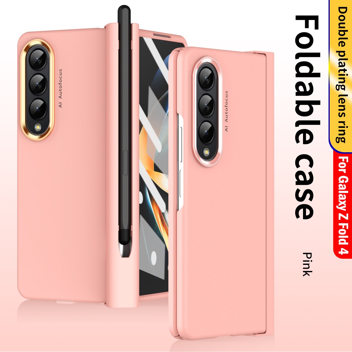 2 Pcs Lens Ring for Samsung Z Fold 4 Hinge Case With Pen Slot Add Touch Pen for Galaxy Z Fold 4 5G