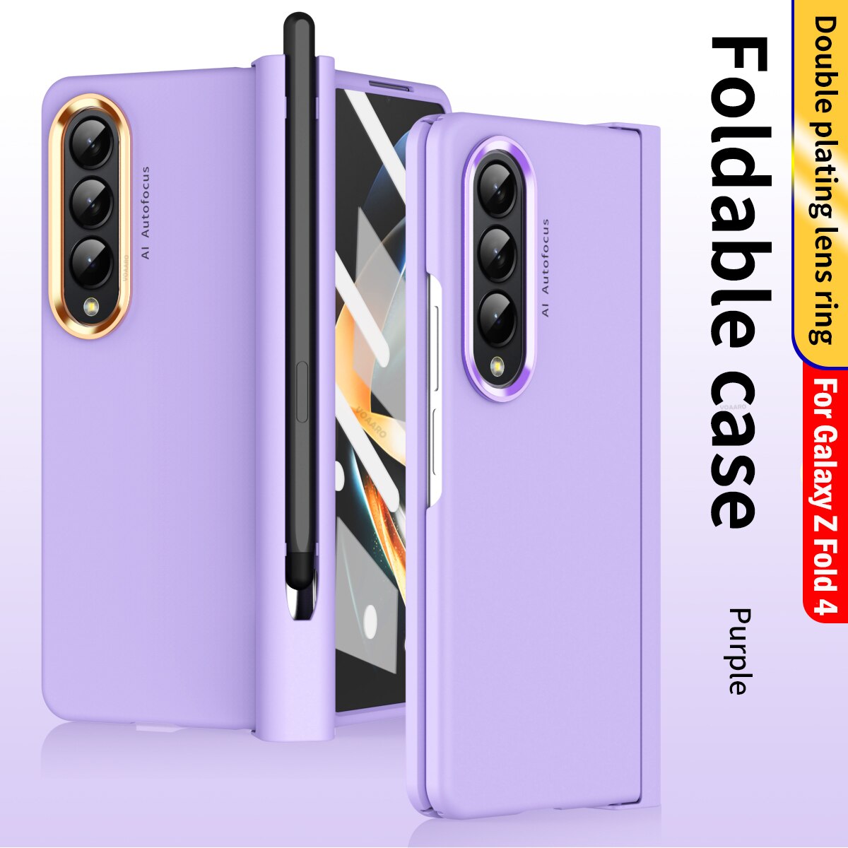 2 Pcs Lens Ring for Samsung Z Fold 4 Hinge Case With Pen Slot Add Touch Pen for Galaxy Z Fold 4 5G
