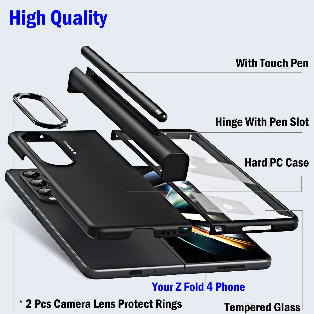 2 Pcs Lens Ring for Samsung Z Fold 4 Hinge Case With Pen Slot Add Touch Pen for Galaxy Z Fold 4 5G