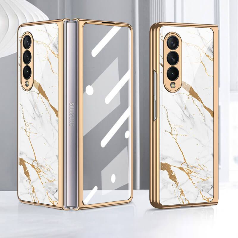 Tempered Glass Plating Case For Samsung Galaxy Z Fold 3 2 5G With Outer Screen Film