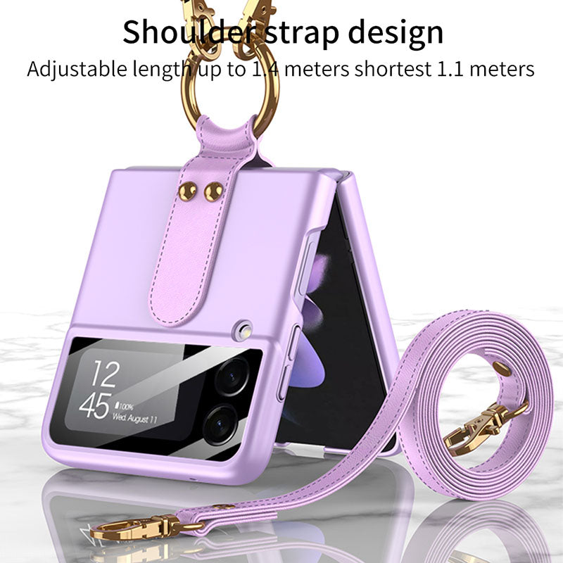 Original Back Screen Glass Matte Hard Cover With Finger-Ring And Lanyard For Samsung Z Flip3 5G