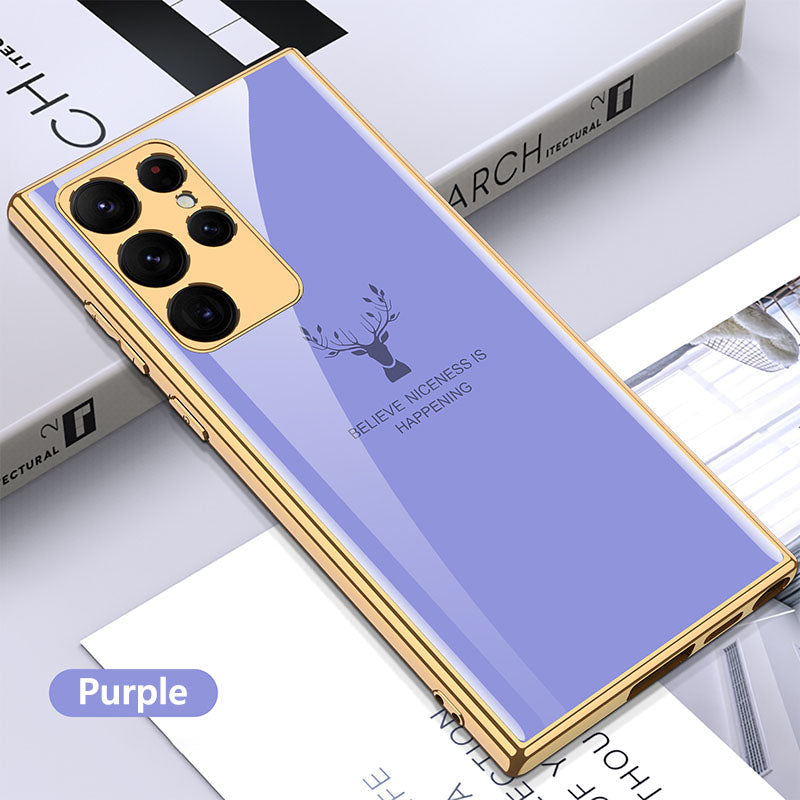 Luxury Plating Dear Pattern Camera All-inclusive Electroplating Process Case For Samsung Galaxy S22 Series pphonecover