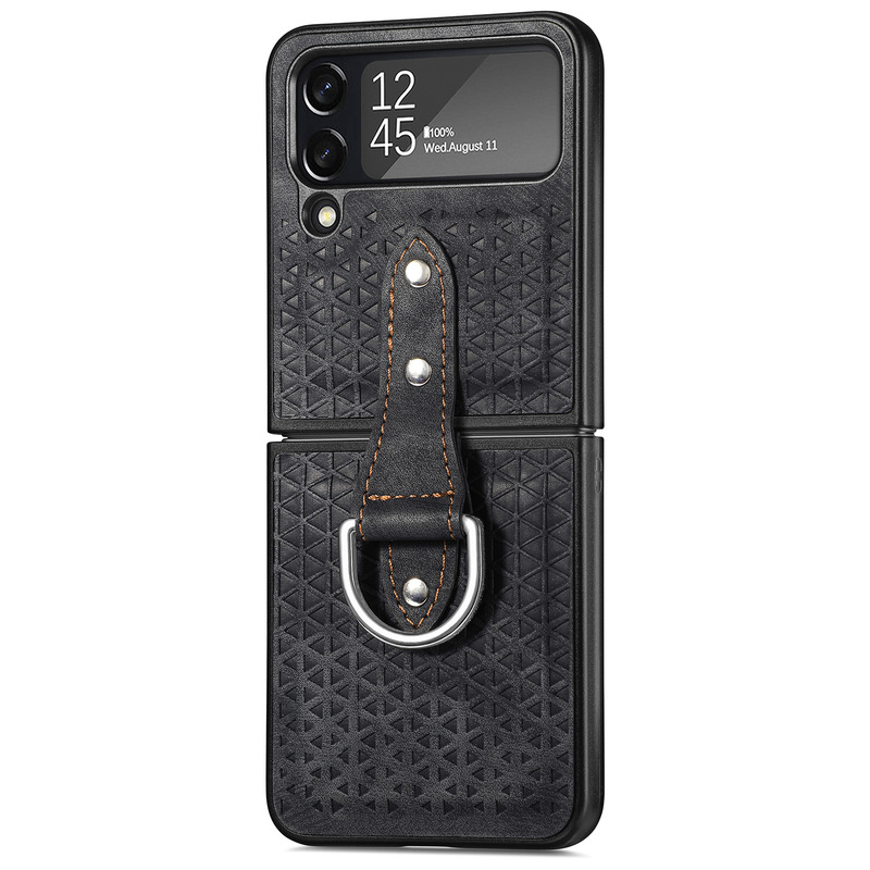 Leather Cutout Pattern Ring Galaxy Z Flip4 5G Case Support Wireless Charging