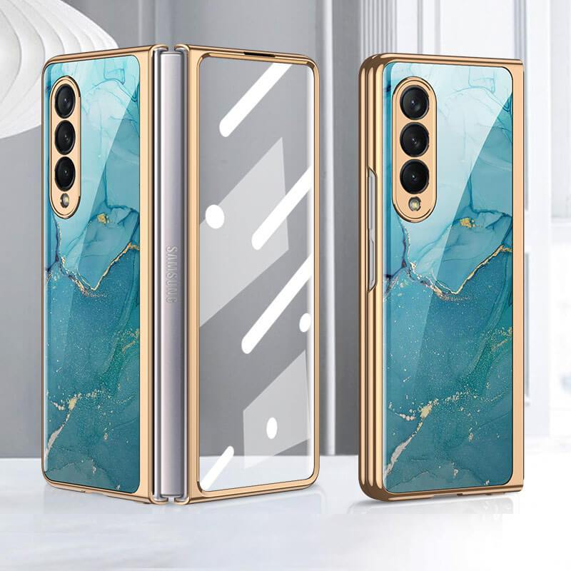 Tempered Glass Plating Case For Samsung Galaxy Z Fold 3 2 5G With Outer Screen Film