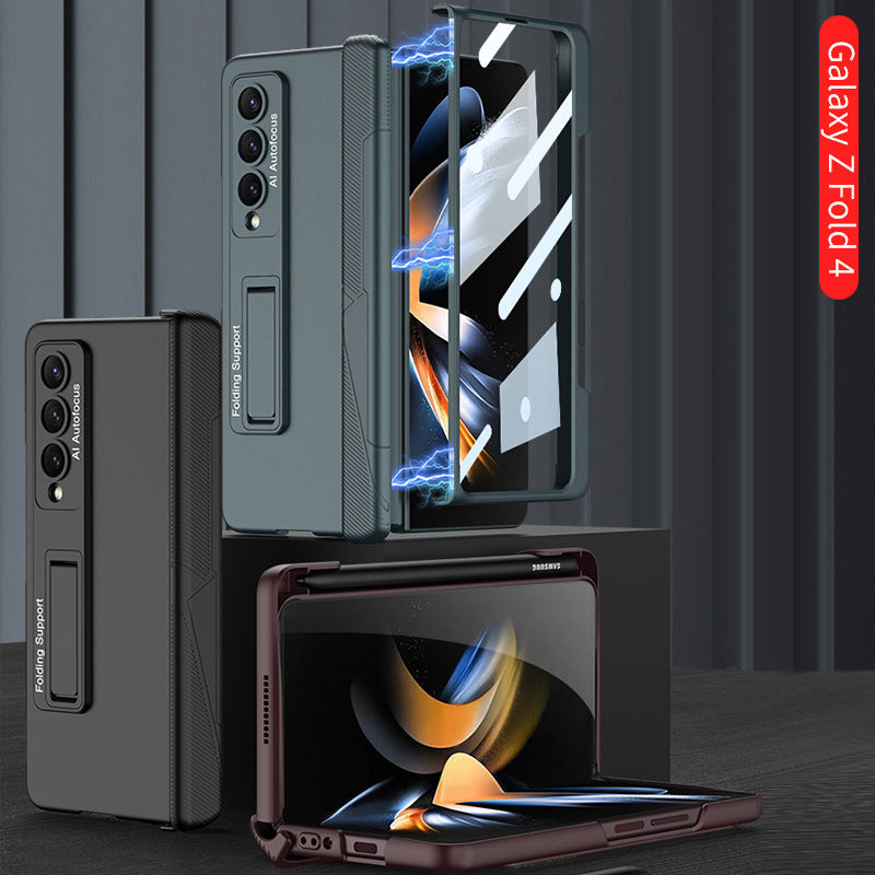 Side Pen Slot Hinge Flip Cover for Samsung Galaxy Z Fold4 5G Magnetic Case with Screen Protector