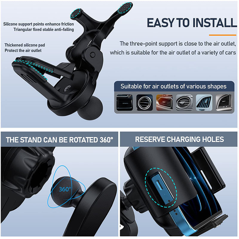 Automatic Clamping Car Wireless Charger Air Vent Mount Phone Holder