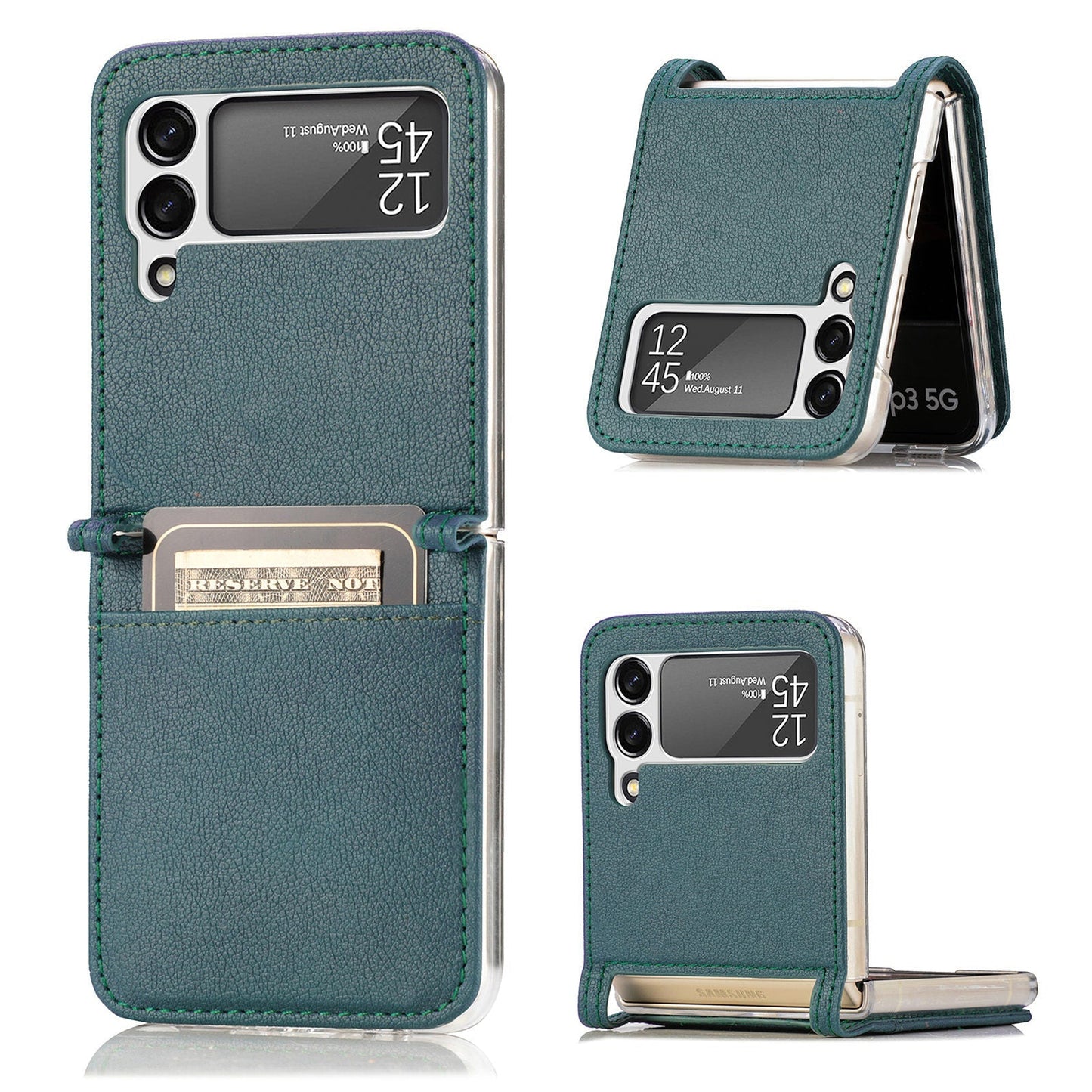 Luxury Card Holder Drop Protection Folio Cover For Samsung Galaxy Z Flip 3 5G pphonecover