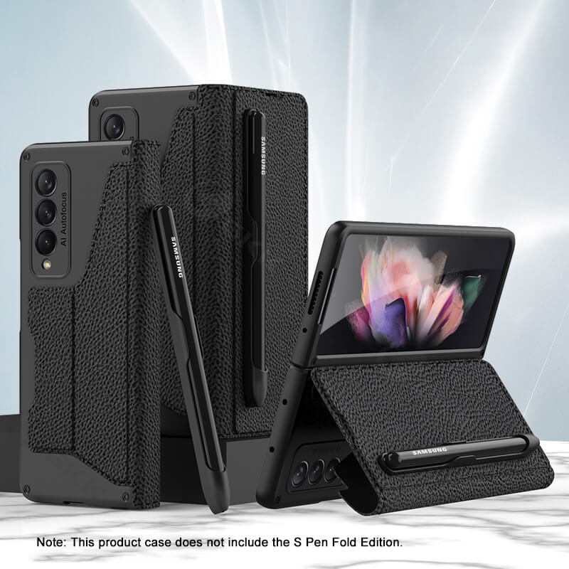 Leather Pen Holder Armor Back Case For Samsung Galaxy Z Fold 3 5G