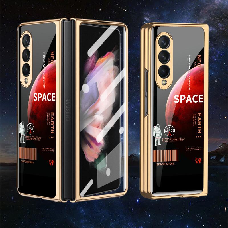 Tempered Glass Plating Case For Samsung Galaxy Z Fold 3 2 5G With Outer Screen Film