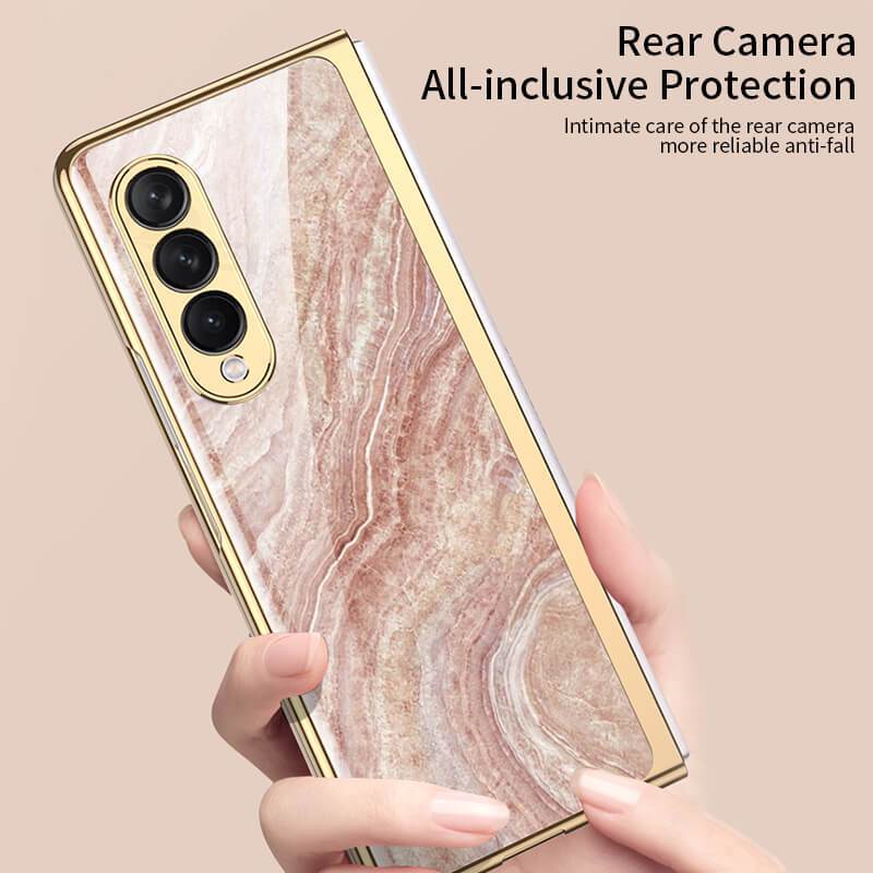 Luxury Marble Glass Case For Samsung Galaxy Z Fold 3 5G