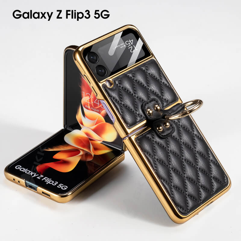 Luxury Leather Electroplating Diamond Protective Cover For Samsung Galaxy Z Flip 3 5G