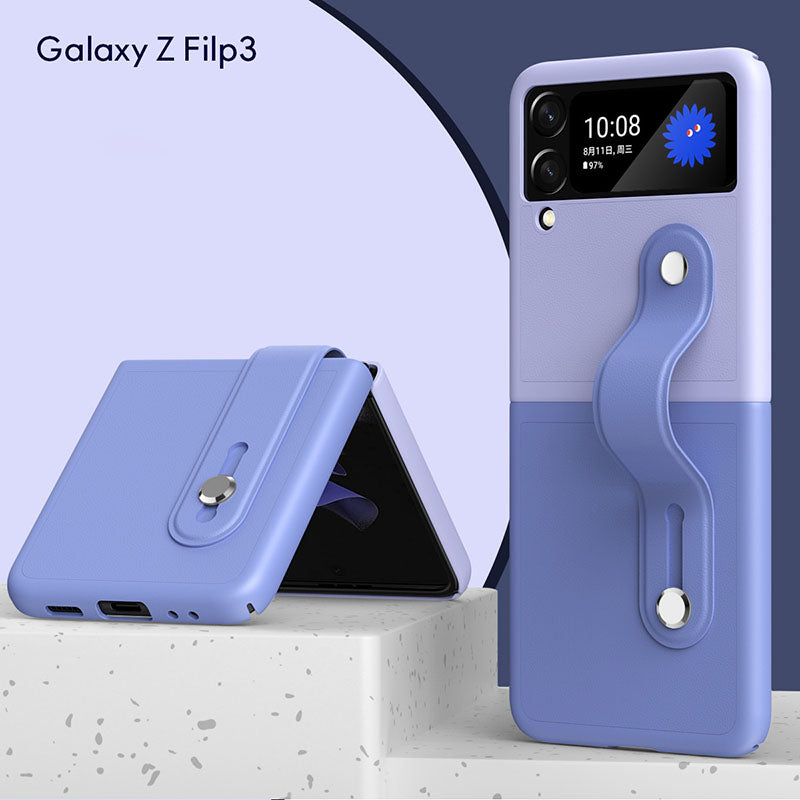 Fashion Colorblock Wristband Holder Phone Case For Samsung Galaxy Z Flip 3 5G