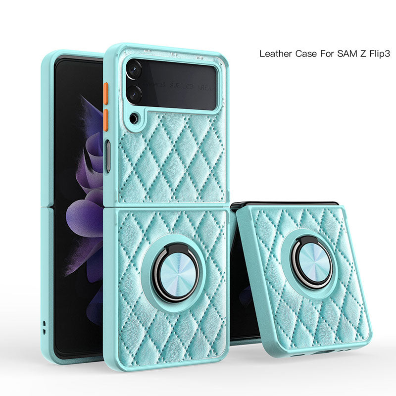 2022 Luxury Argyle Leather Cover With Ring Holder For Samsung Galaxy Z Fold 3 Flip 3 5G