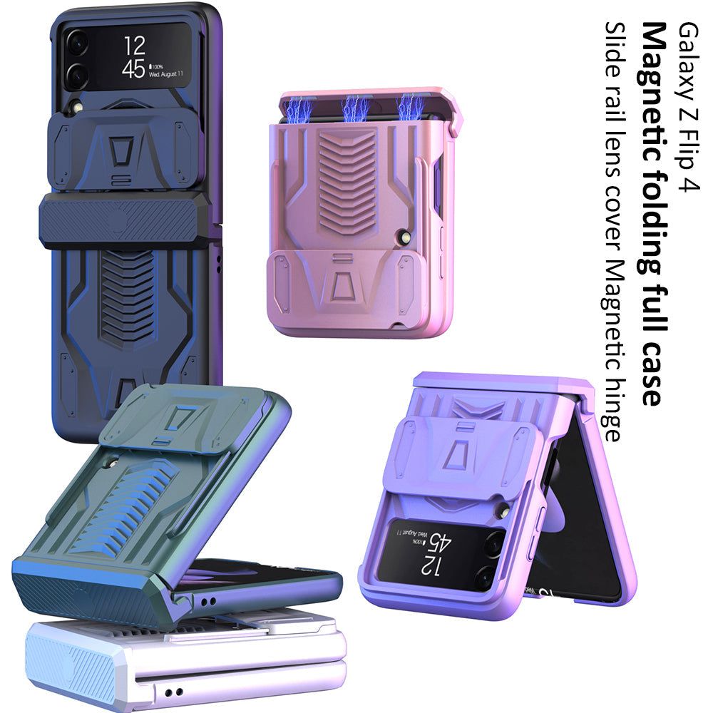 Magnetic Hinge Hard Armor Shockproof Case For Samsung Galaxy Z Flip 4 5G With Slide Lens Cover